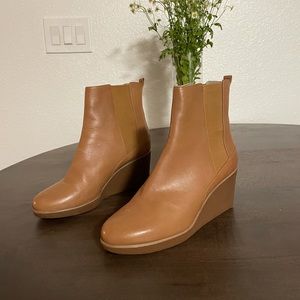 Jil Sander brown leather wedge booties